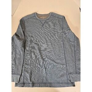 Eddie Bauer Mens Long Sleeve Crew Neck Shirt Blue Waffle Knit Casual Top